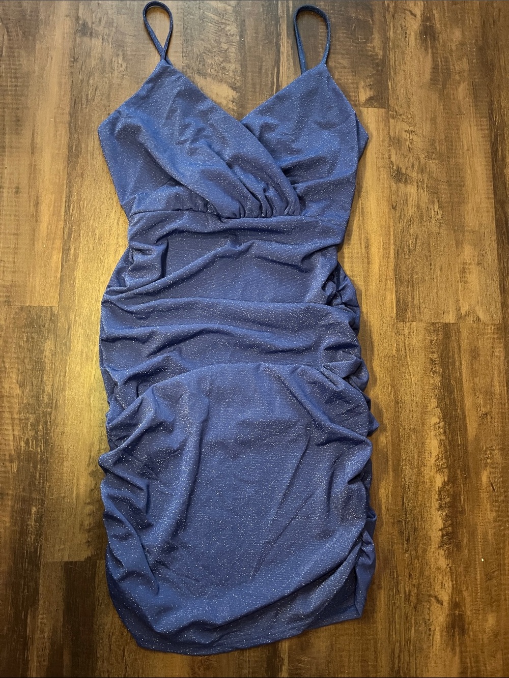 Blue Sparkle Ruched Slip Mini Dress SZ M